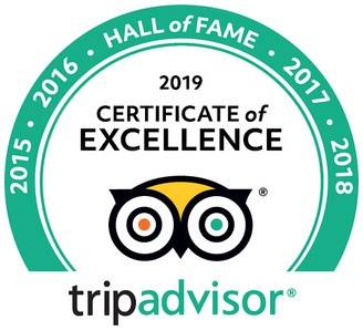 Tripadvisor Certificate of Excellence Hall of Fame 2019 badge