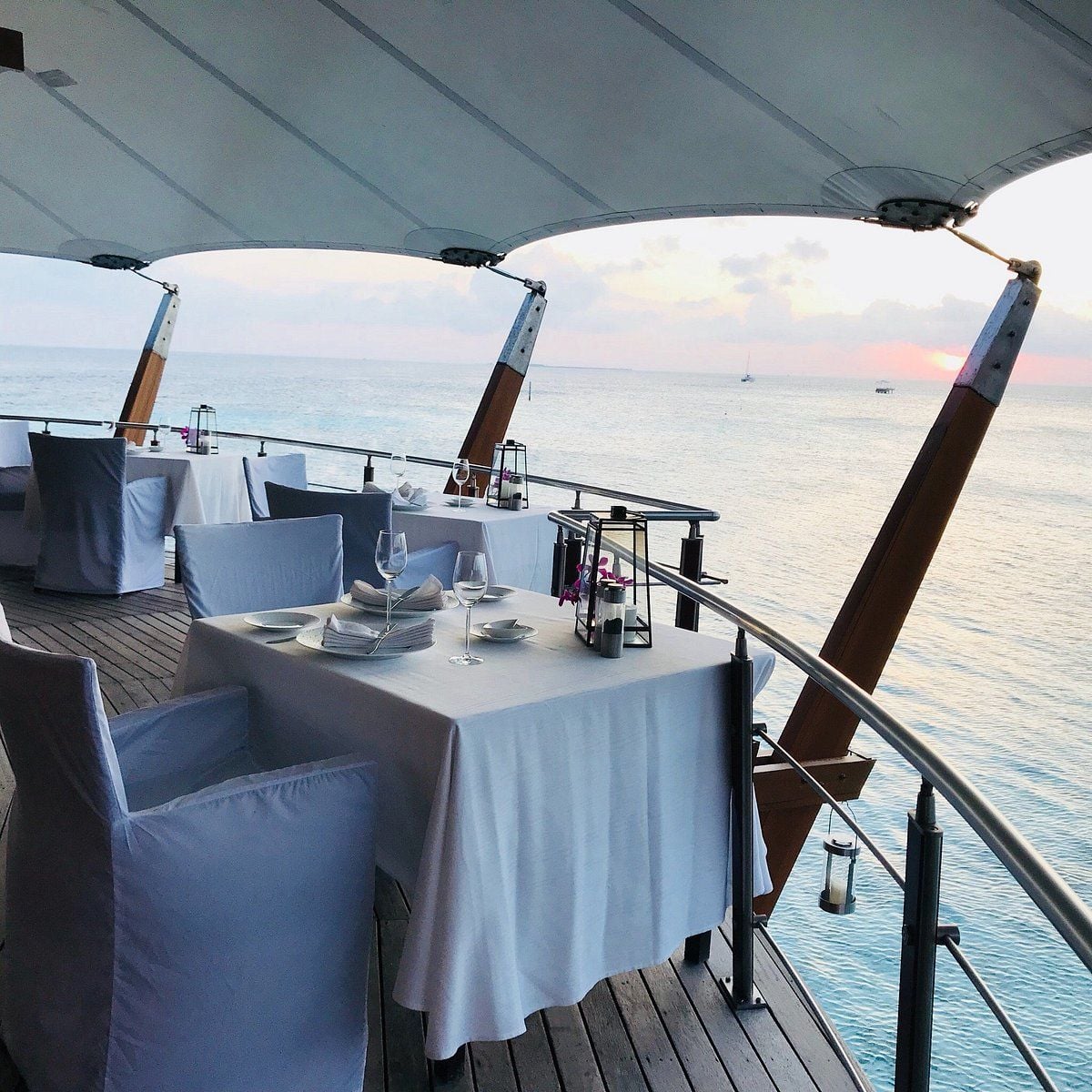 A table laid on the deck of The Lighthouse Lounge