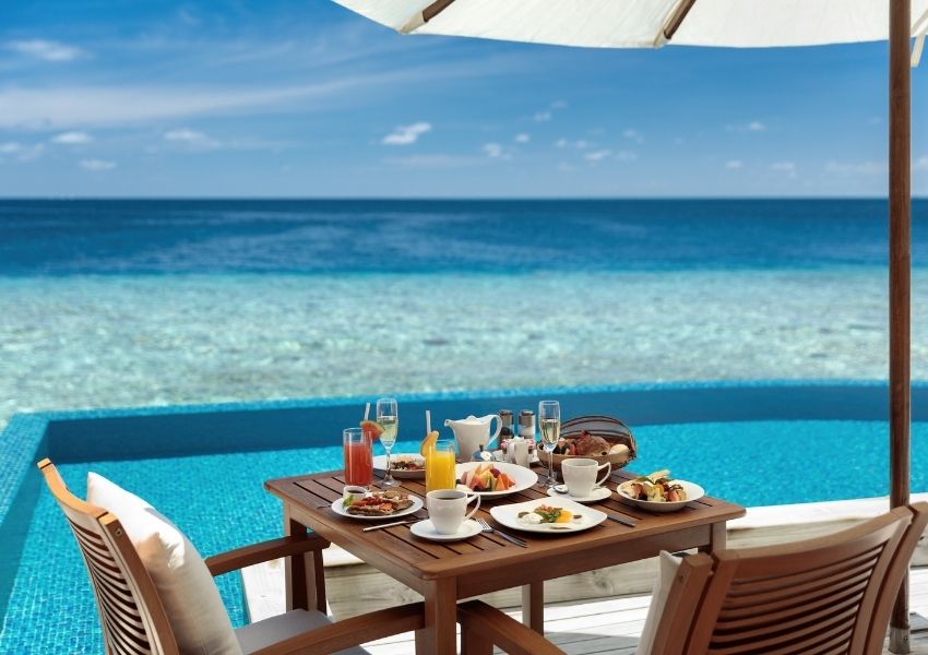 Pool Side Dining at Baros Maldives