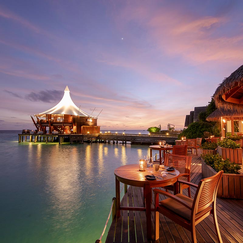 Night View of Cayenne Grill Restaurant at Baros Maldives
