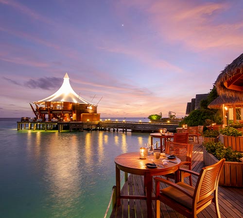The Lighthouse Restaurant  Night view at Baros Maldives 