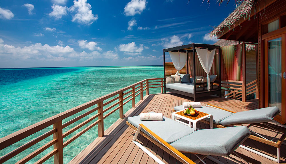 Water Villa deck overlooking the ocean at Baros Maldives