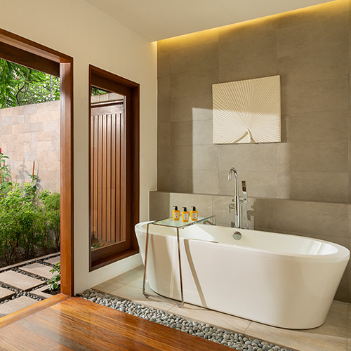 Interior of a bath area of a Baros Pool Villa at Baros Maldives 