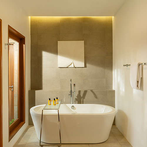 Interior of a bath area of a Baros Pool Villa at Baros Maldives 